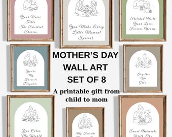 Set de arte mural imprimible para el Día de la Madre: regalo de un niño a una mamá. Regalo bohemio minimalista para el Día de la Madre o cumpleaños. Idea de regalo de último minuto para mamá.
