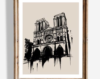 Notre Dame de Paris Wall Art | Minimalist Cathedral Decor | French Gothic Landmark Print | Religious Home Art | Faith and History Poster