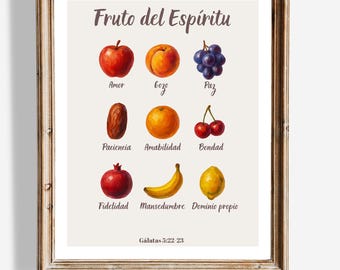 Arte mural imprimible del Fruto del Espíritu, póster con versículo bíblico cristiano, Gálatas 5:22-23, descarga digital, Arte Cristiano Digital