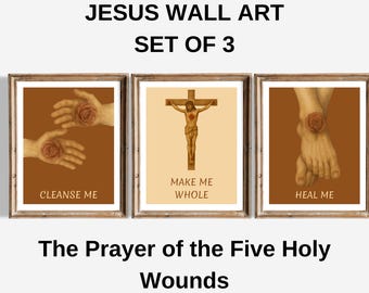 Conjunto de arte mural de las Cinco Santas Llagas de Jesús / Imprimible de la Crucifixión / "Límpiame, sáname, hazme completo" / Descarga digital religiosa