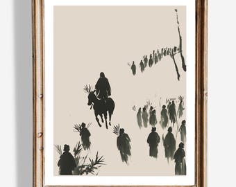 Arte de parede do Domingo de Ramos | Decoração cristã minimalista | Impressão de entrada triunfal | Pôster de história bíblica | Arte religiosa para casa | Decoração de esperança e fé