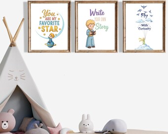 Set de arte mural para niño pequeño: 3 frases inspiradoras imprimibles para habitación infantil o infantil, temática de aventura y espacio, JPG