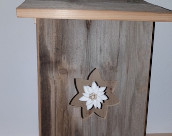 Mailbox made of old wood, edelweiss, country house style, unique piece, design piece,