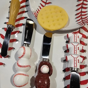 BASEBALL Spreader- an ideal choice for kitchen enthusiasts & sports fans alike. Hand Painted Handle with Stainless Steel Spreader,  set/4