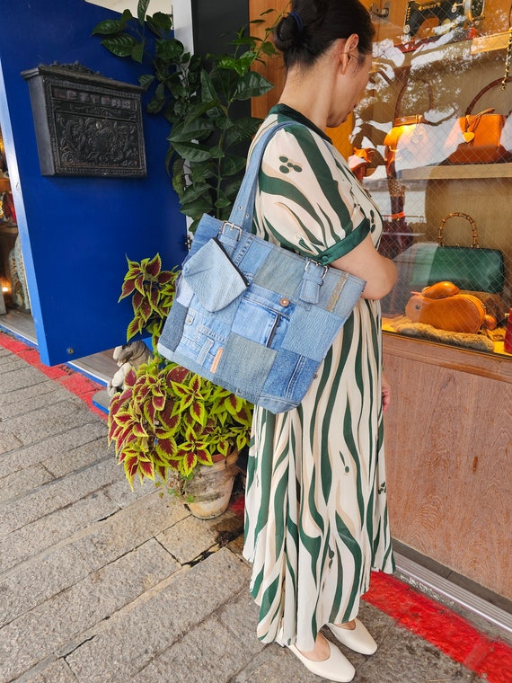 【COLOR iN ID】Reform denim bag CASUAL Patchwork TOTE Denim Bag (l.13