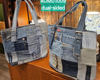トートバッグ COYSEIO : 25SS / REVERSIBLE CHECK DENIM BAG (2COLORS) CASUAL Patchwork TOTE Denim Bag (l.13