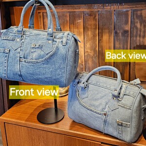Handmade Denim Boston Bag: Stylish Dual-sided Crossbody - Etsy