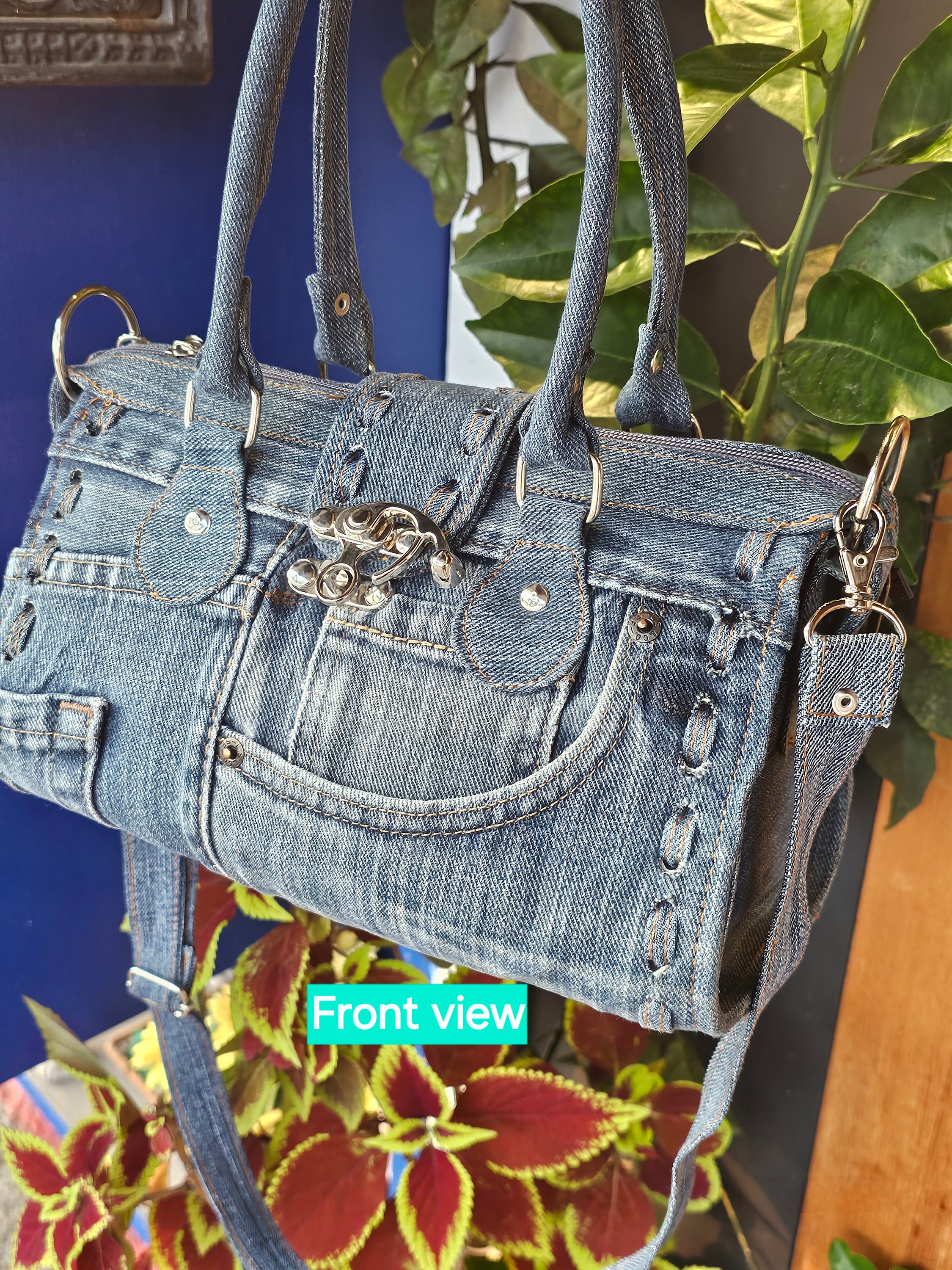 Urban Blue Horizon Denim Boston Bag, Hand Made Stylish