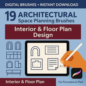 19 Architectural Procreate Brushes | Space Planning & Interior Design Stamps for iPad