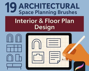 19 Architectural Procreate Brushes | Space Planning & Interior Design Stamps for iPad