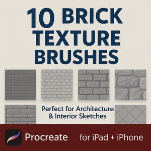Procreate Brushes – Brick Texture Set | 10 Stamps for Architecture & Interior Sketching