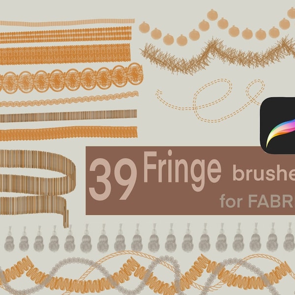 Procreate Fringe Brushes for Textiles/Curtains/Home decor textile/Sketch 3D Visualisation