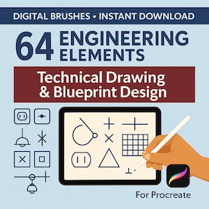 ENGINEERING MARKUP SET: 64 Technical Procreate Elements for Professional Drawings and Plans