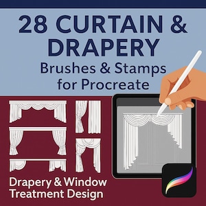 Procreate Curtain & Drapery Brushes | 28 Interior Curtain Stamps for Window Treatments