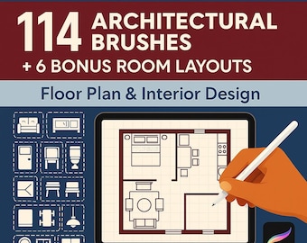 114 Architectural Procreate Brushes & Stamps + 6 Bonus Room Layouts | Floor Plan Interior Design Set