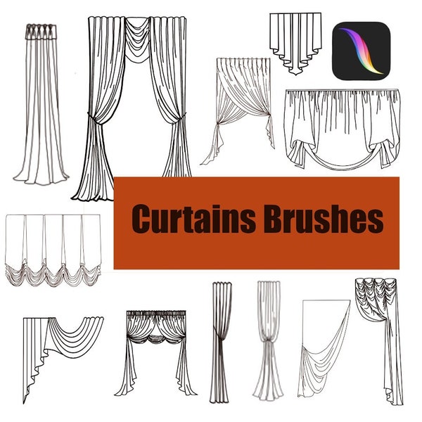 Curtains Stamps Procreate/Digital Brushes Procreate/Design interior/Homedecor/Visualisation