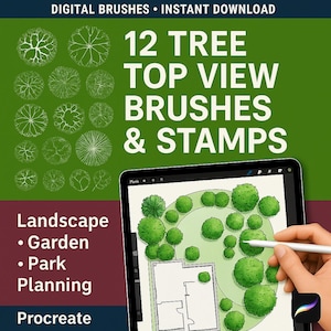 12 Procreate Tree Top View Brushes Stamps | Landscape Garden Planning