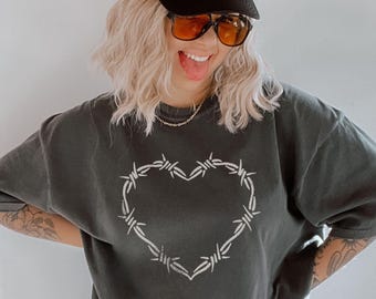 Barbed Wire Heart Shirt Midwest Shirt Western Tshirt Comfort Colors Whimsigoth Shirt Emo Shirt Distressed Heart
