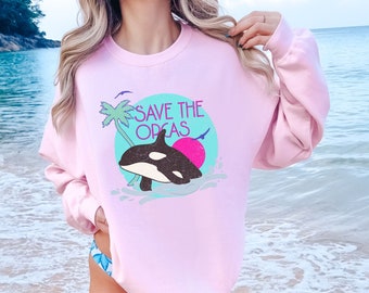 Orca Shirt 90s Vintage Killer Whale Ocean Inspired Style Coconut Girl Ocean Animal Shirt Marine Biology Whale Shirt Orcas Beachy Sweatshirt