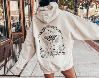 Luna Moth Mushroom Hoodie Moth Hoodie Moth Shirt Witchy Hoodie Goth Hoodie Whimsigoth Shirt Edgy Hoodie Goblincore Hoodie Moth Sweatshirt