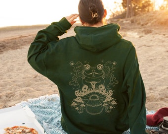 Frog Hoodie Mushroom Hoodie Moth Hoodie Witchy Hoodie Forest Green Hoodie Mushroom Sweatshirt Frog Sweatshirt Dark Green Hoodie