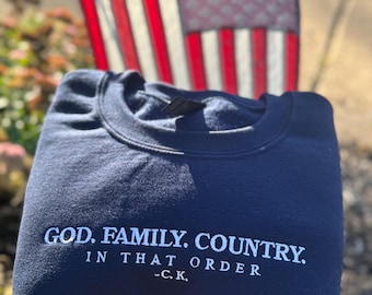 God Family Country Sweatshirt Embroidered God Family Country Embroidered Christian Apparel USA Patriotic Top Charlie