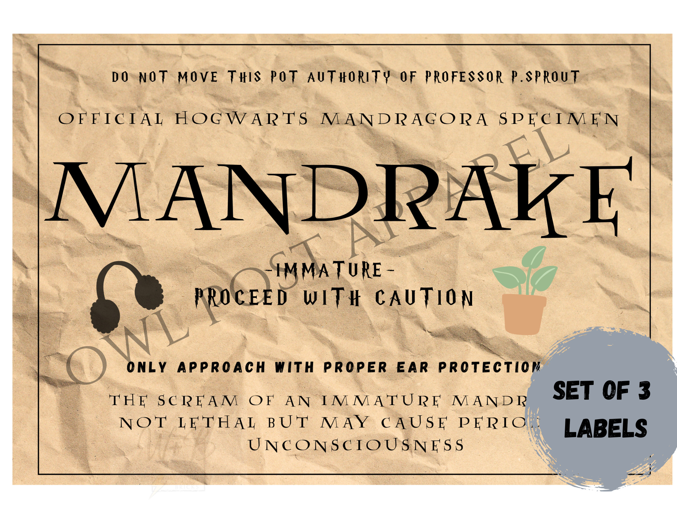 MANDRAKE マンドレイク　フライヤー　チラシ　４枚セット 3 Mandrake Root Labels Mandragora Label Instant Download - Etsy