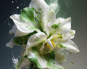 Decorazione murale stampabile con orchidea verde - Elegante decorazione floreale botanica