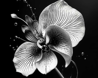 Stampa artistica di fiori di orchidea in bianco e nero (download digitale)