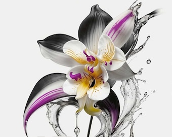 Stampa artistica Orchid Splash: decorazione murale floreale moderna (download digitale)