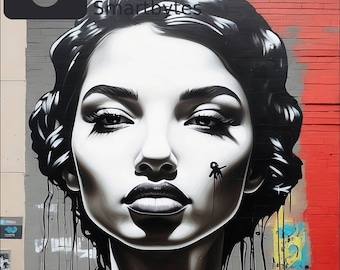 Ritratto di donna monocromatico, murale di street art (download digitale)