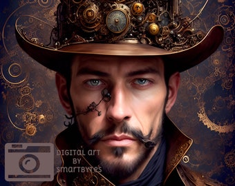 Stampa artistica di Steampunk Dude: decorazione da parete generata dall'intelligenza artificiale (download digitale)