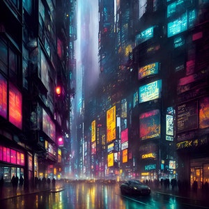 Cyberpunk Cityscape Art Print: Futuristic AI Home Decor (Digital Download)