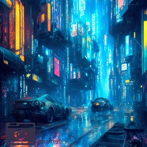 Cyberpunk Street AI Art Print: Futuristic Cityscape (Digital Download)