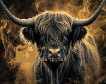 Arte de pared imprimible de vaca de las Tierras Altas / Descarga digital rústica de granja