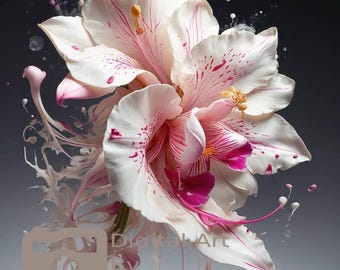 Stampa artistica floreale rosa e bianca da parete - Elegante decorazione floreale botanica