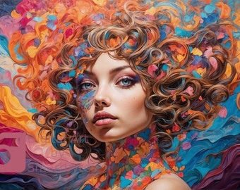 Stampa artistica astratta di una donna colorata (download digitale)