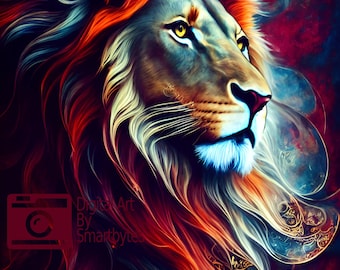 Stampa artistica astratta di un leone: ritratto di un leone colorato (download digitale)
