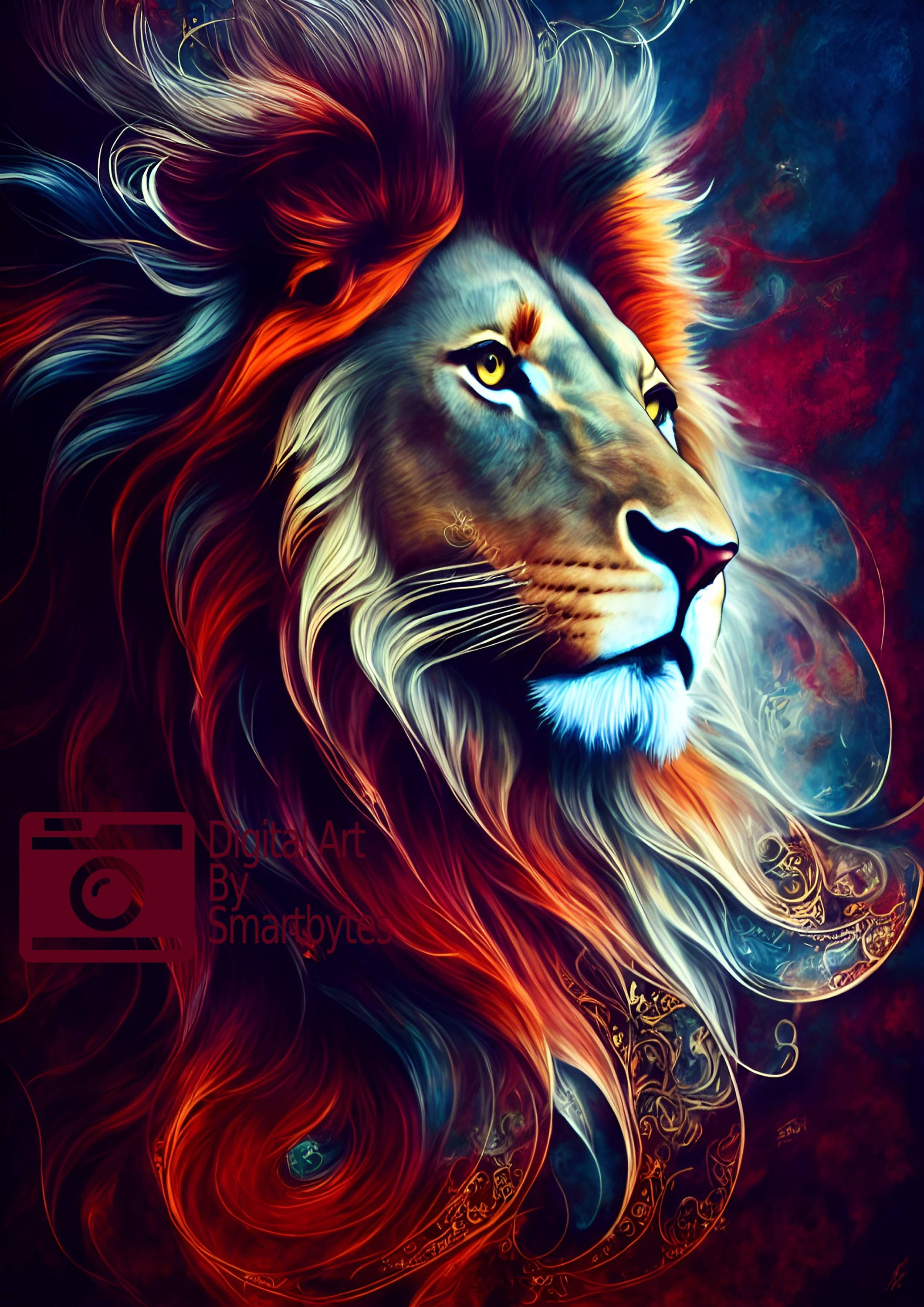 Lion Abstract Lion Digital Download Digital Art Print Wall Art AI Art Home Decor Printable Etsy UK