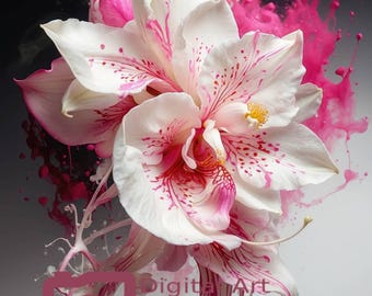 Elegante decorazione murale con orchidea rosa / Decorazione floreale morbida stampabile