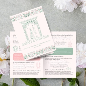 Indian Wedding Program, Digital Canva Template, Instant Download- Hindu/Gujarati Ceremony Booklet, LGBTQ+, Boho, Floral, Retro, Peony