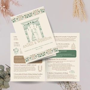 Indian Wedding Program, Digital Canva Template, Instant Download- Hindu/Gujarati Ceremony Booklet, LGBTQ+, Boho, Floral, Retro, Pampas
