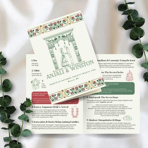 Indian Wedding Program, Digital Canva Template, Instant Download- Hindu/Gujarati Ceremony Booklet, LGBTQ+, Boho, Floral, Retro, Rose, Green