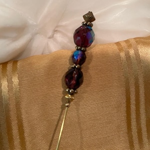 Vintage-Inspired Purple Crystal Hat Pin: Gold Finish, Handmade 6&quot;