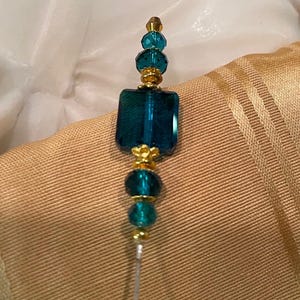 6&quot; Gold Tone & Deep Teal Crystal Hat Pin