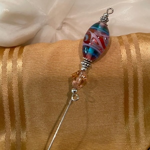 Handmade Pink Turquoise Glass Bead Hat Pin – 6” Silver Stick Pin with Faceted Bead – Elegant Millinery & Steampunk Accessory