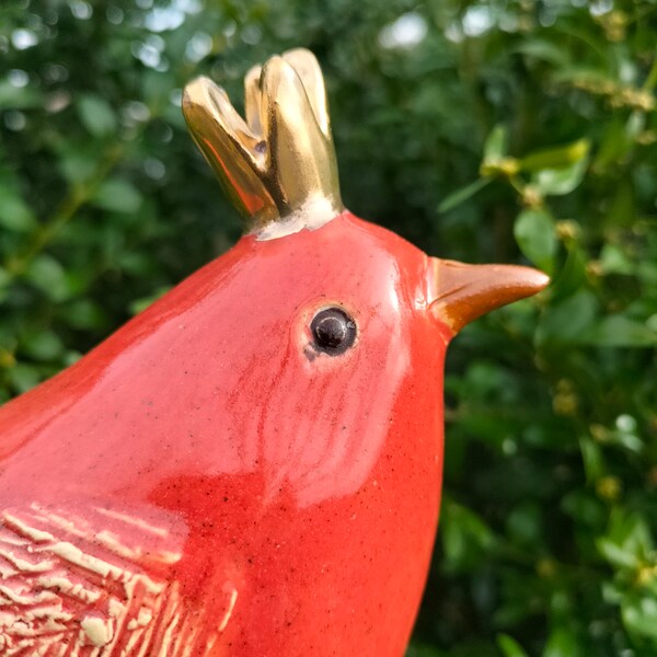 Keramikvogel mit Goldkrönchen hellrot, Zaunkönig
