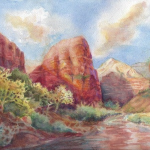 Zion National Park Print, Angels Landing, Watercolor Painting, Utah Landscape Print, Museum Quality Fine Art Print
