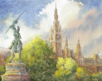 Vienna Skyline Print, Vienna Watercolor Painting, Austria, Museum Quality Fine Art Print