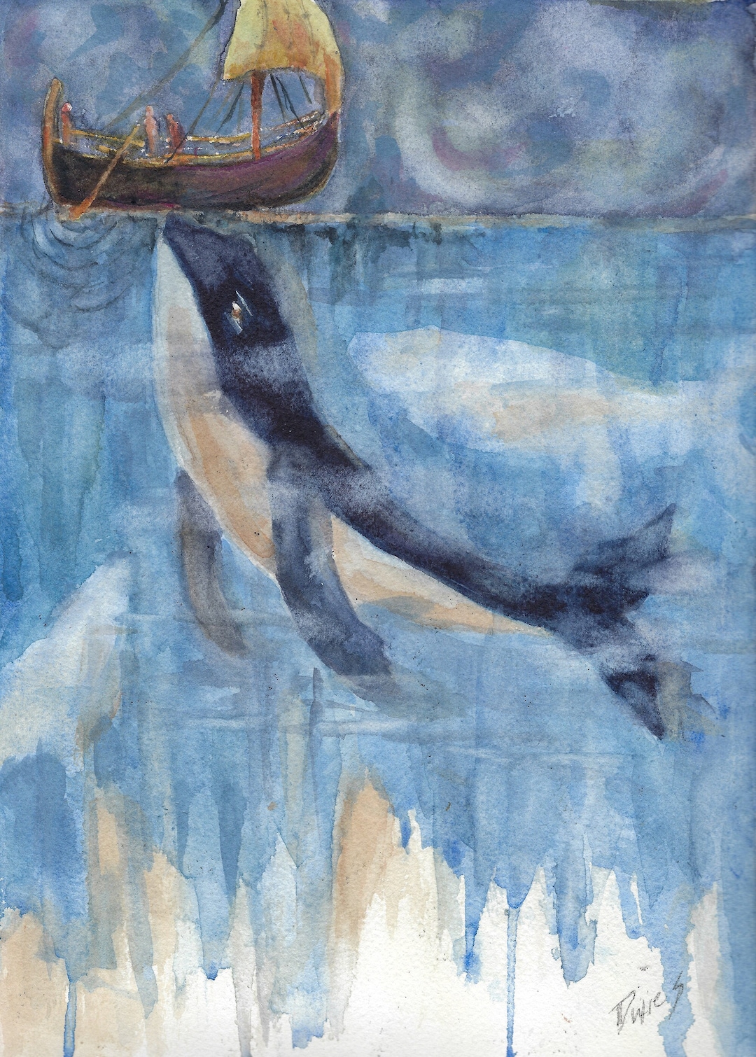 Jonah and the Whale Print, Christian Art, Bible Story Watercolor ...